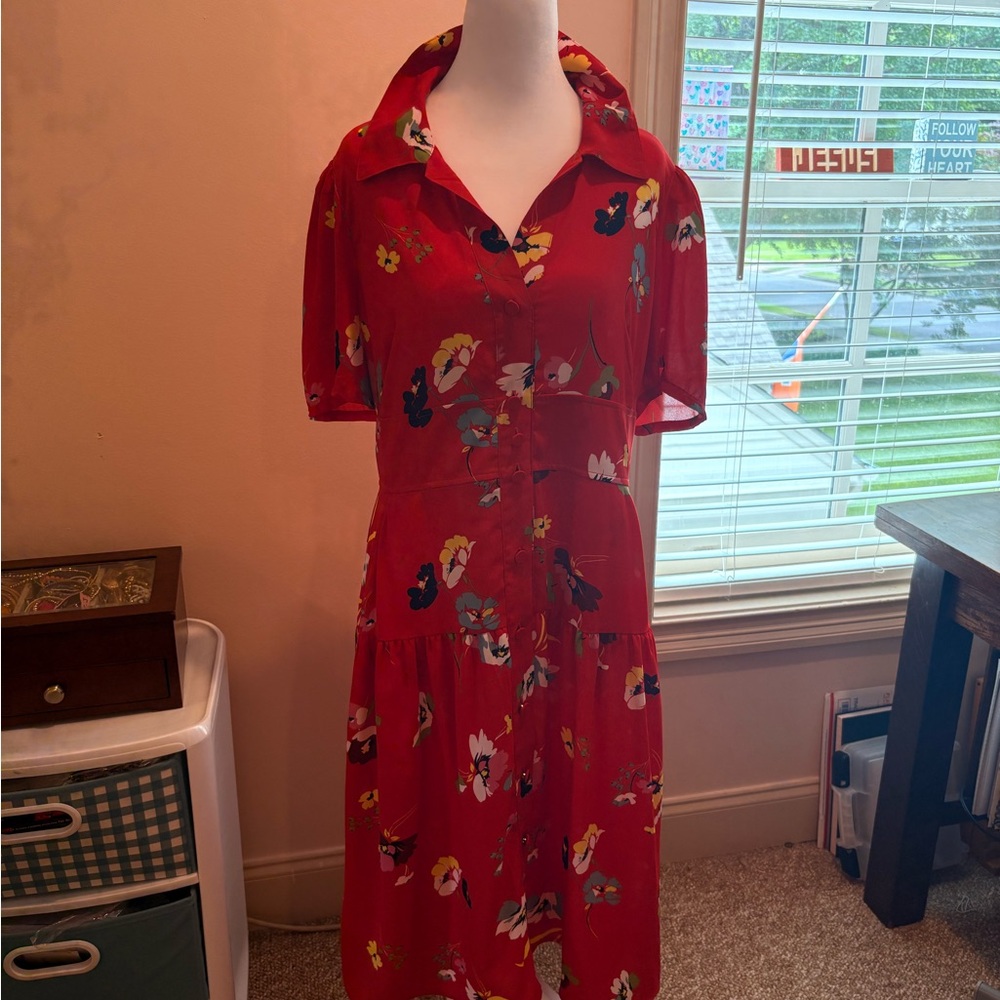 CAbi Red Midi Sundress with Notched Collar
